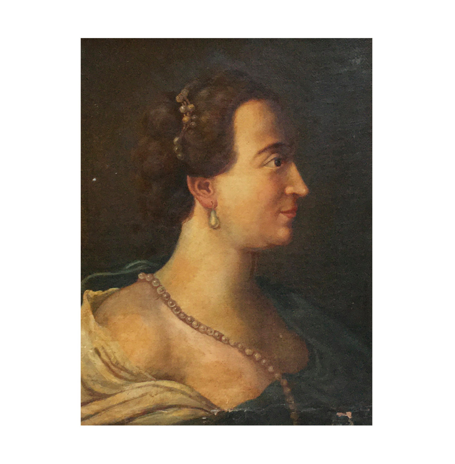 Dipinto olio su tela raffigurante ritratto di gentildonna